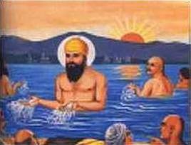 Guru Nanak throwing water towards his farm.