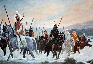 Guru Gobind Singh and the Khalsa cross the river Sirsa